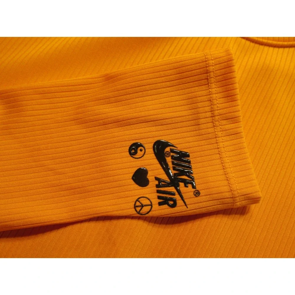NIKE Women Small Orange Ribbed Midi Athletic Dress 1/4 Zip Tennis Golf LS
